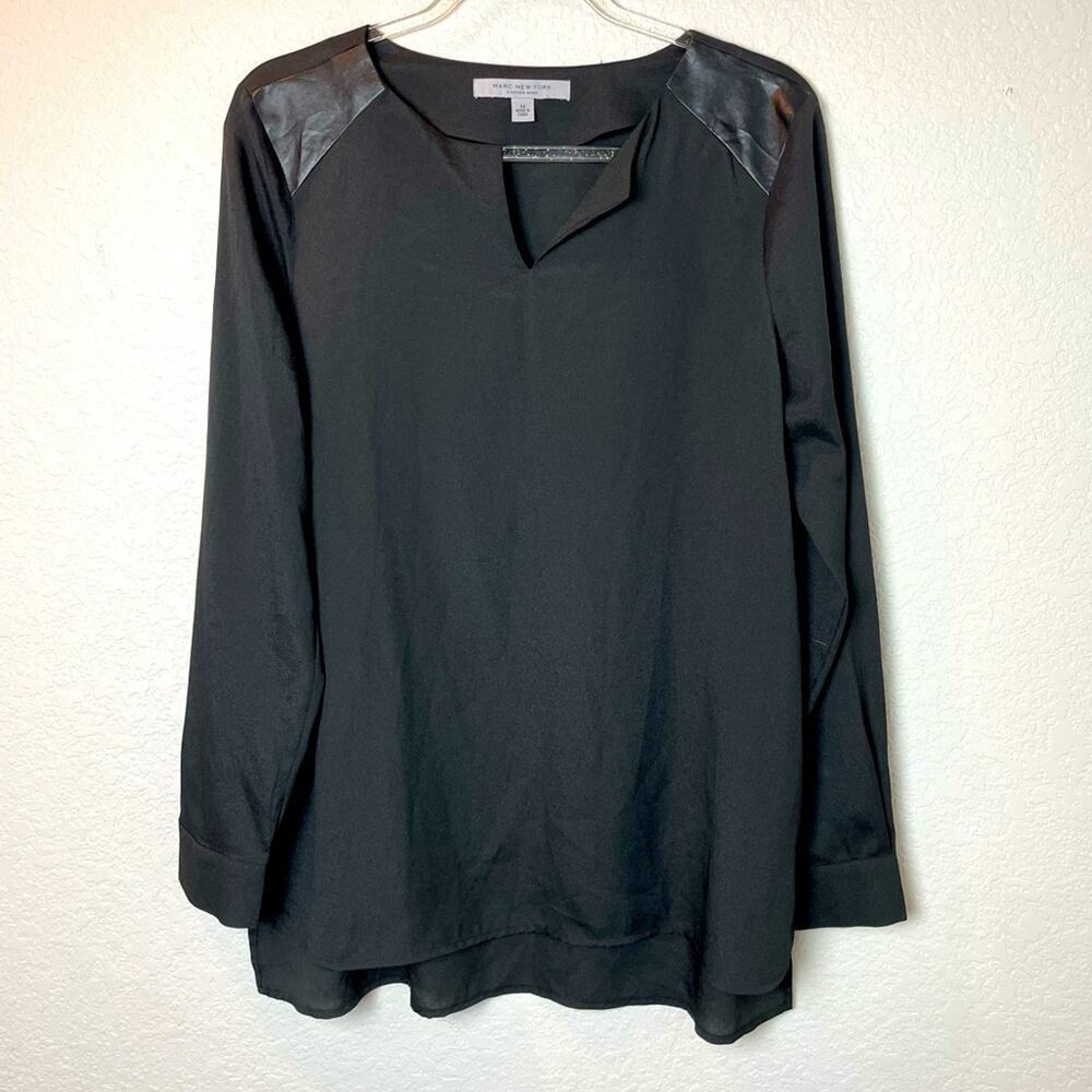 MARC NEW YORK Black Blouse w/Pleather Shoulder Patches Size M - Picture 1 of 7